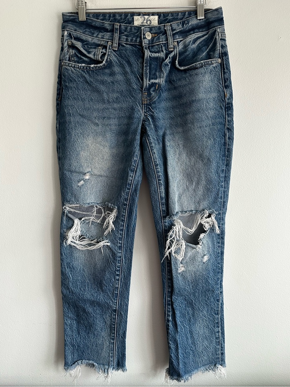 We the‎ Free - Free People High Rise Blue Distressed Straight Leg Jeans Size 26